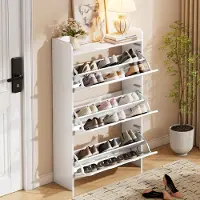 STILVORA schoenenkast met 6 vakken en 3 draaideuren, schoenenrek met handige lades, hoge schoenenkast, veelzijdig te gebruiken in hal, woonkamer, kantoor, wit