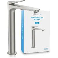 Bächlein badkamerkraan Aldeya high in modern design, extra hoge ééngreepsmengkraan voor opzetwastafel met bevestigingsset, badkamerkraan geborsteld roestvrij staal