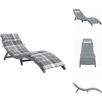 vidaXL Ligstoel - Ligstoelen - Lig Stoel - Lig Stoelen - Ligbed met kussen massief acaciahout grijs