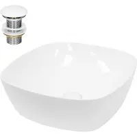 LuxeBath Wastafel rond 405x405x140 mm, wit, keramiek - incl. afvoergarnituur zonder overloop