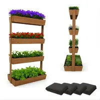 Coemo verticaal plantenbak Vera van hout verhoogd bed 4 etages – ca. 85x45x140 cm - Bruin