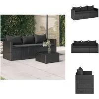 vidaXL 3-zits Tuinbank - 3-zits Tuinbanken - Bank - Tuinbank - Tuinbank 3-zits met kussens poly rattan zwart