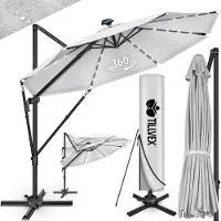 Tillvex Premium aluminium parasol, 330 cm, met afdekking en windbescherming, zweefparasol, 6-voudig verstelbaar, met zwengel, tuinparasol, 360 graden draaibaar, kantelbaar, UV50+ waterdicht, Groß