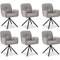 Homestyle4u Eetkamerstoel van Linnen - 6 stoelen - Grijs - met armleuningen - draaibaar