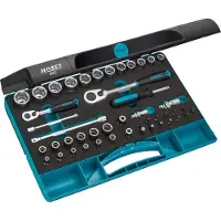 Hazet Dopsleutelset 882 | 3/8 inch (10 mm) vierkant hol, 1/4 inch (6,3 mm) vierkant hol, 1/4 inch (6,3 mm) zeskant massief | Buiten-zeskant-tractieprofiel | 46-delig