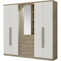 Vente-unique Kledingkast ISAK - 4 deuren - Spiegel en laden - L240 cm - Eiken en ivoorkleur