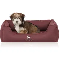 Knuffelwuff orthopedisch waterafstotend hondenbed Leon van velours met handgeweven karakter M-L 85 x 63cm rood