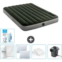 Intex Luchtbed - Twijfelaar - 137 x 191 x 25 cm - Groen - Inclusief Hoeslaken - Kussen - Pomp - Reparatieset en Kussenbeschermer