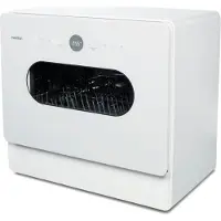 Medion Mini Vaatwasser DWT51 (tafelmodel vaatwasser met touchbediening, emmerfunctie, 5 couverts, werkt met/zonder wateraansluiting, 7 reinigingsprogramma's, voorkeuze starttijd, MD 37766) wit