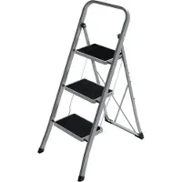 Songmics Trapladder met 3 treden grijs-zwart, Grijs-Zwart / 3 treden