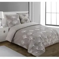 Vision Ginko - Tweezijdig omkeerbaar Dekbedovertrekset - 100% katoen: zacht en soepel - Kingsize - Dekbedovertrek 260 x 240 cm met 2 bijhorende slopen - Beige - Oekotex gecertificeerd