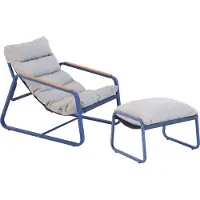 Oviala - Relaxfauteuil in staal en textiel met pacific blue voetsteun - Sotia