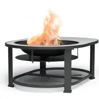 Blumfeldt Merano Circolo L vuurschaal - 3-in-1 vuurschaal met grillrooster & tafel, robuust stalen frame, terrazzo tafelblad, incl. vonkenvanger, pook & deksel, voor tuin & terras