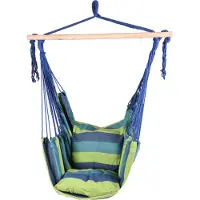 Garden Pleasure Onbekend. Hoogwaardige terrasstoel, geschikt voor terras, balkon of als hangstoel. Materiaal: hout, textiel (katoen, polyester). Kleur: blauw. Fabrikant: Harms, modelnummer: 507016