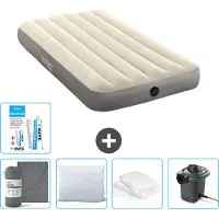 Intex Luchtbed - 1-Persoons - 99 x 191 x 25 cm - Beige - Inclusief Hoeslaken - Kussen - Pomp - Reparatieset en Kussenbeschermer