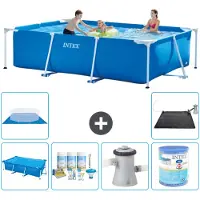 Intex Rechthoekig Frame Zwembad - 300 x 200 x 75 cm - Blauw - Inclusief Solarzeil - Onderhoudspakket - Zwembadfilterpomp - Filter - Grondzeil - Solar Mat