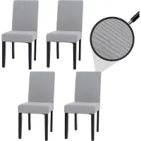 Mendler Set van 4 eetkamerstoelen Littau, keukenstoel hoge rug, stof/textiel koord hout ~ lichtgrijs, donkere poten