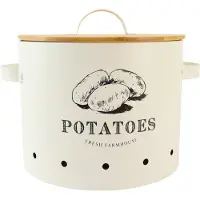 OTIX Aardappelbak - Creme - Aardappel - Voorraadpot - Bewaarpot - met Deksel - Bamboe - Vooraadpotten - Metaal - LIBRA