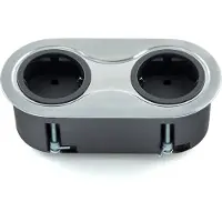 Sotech inbouwstopcontact (2 x geaarde wandcontactdoos) ovaal geborsteld roestvrijstaal look dubbele contactdoos incl. aansluitsnoer met stekker voor werkbladen