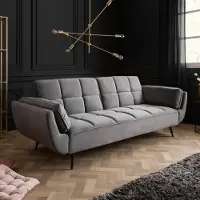 Invicta Retro slaapbank BOUTIQUE 215cm grijs fluwelen 3-zits met zwarte poten - 40567