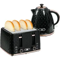 HOMCOM Waterkoker en Broodrooster Set - Ontbijtset - Retro Keukenset Honingraat - Zwart