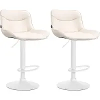 CLP Vonore Set van 2 barkrukken - Met rugleuning - Met voetensteun - Verstelbaar - Metalen frame - Kunstleer - creme wit