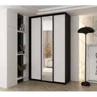 MINIO go for it MINIO, garderobekast VADO, 160x235,2x60 cm, 3 schuifdeuren (waarvan 1 met spiegel), 10 legplanken, 2 metalen stangen, mat zwart/wit