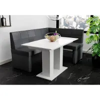 Fun-Möbel Eckbankset 168x128 cm BLAKE L, bekleding: stof Soro, kleur: antraciet / Eettafel DANTE, kleur: wit, afwerking: hoogglans