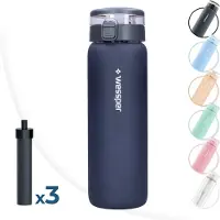 Wessper ActiveMax Clarti glazen waterfles 680 ml, antracietgrijs, inclusief 3 filterpatronen