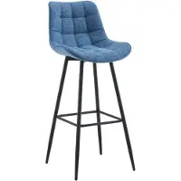 CLP Dartford Barkruk - Met rugleuning - Met voetsteun - Metalen frame - blauw Stof
