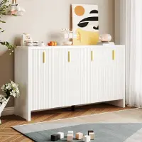 MODFU Kommode/dressoir met 4 deuren, kast/buffet voor woonkamer, slaapkamer, kinderkamer, tienerkamer en kantoor, keukenkast met gouden handgrepen en verstelbare compartimenten, wit