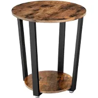 Begryf Ronde Bijzettafel met Onderplank – Industrieel Tafeltje – Vintage Bruin & Zwart Ø46 cm