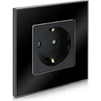 Navaris glazen wandcontactdoos met aansluitmateriaal - Contactdoos met glazen frame - Enkelvoudige stopcontacten cover - Stopcontact doos - Zwart