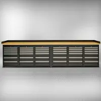 Datona Werkbank PRO 400 cm - bamboe - 6 ladekasten met 36 lades - zwart