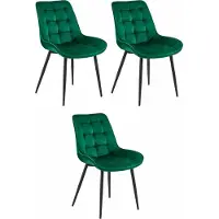 Leobert Set van 3 eetkamerstoelen BERA - Groen fluweel - Zwarte metalen poten - Luxe design