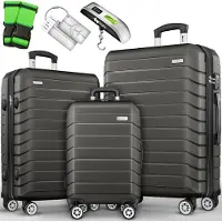 Tillvex reiskofferset 3-delig + bagageweegschaal, 6X kofferriemen & 3X kofferhangers | kofferset 4 wielen | trolley bagage koffer TSA slot | set koffer met harde schaal M-L-XL, lila, Kofferset 3tlg