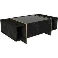 Vente-unique Salontafel met 1 deur en 2 niches - Zwart marmeroptiek, donker naturel en goud - CADEBA II
