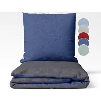 Sleepling 135 x 200 cm flanellen katoenen beddengoed | 1x omkeerbaar dekbedovertrek incl. 1x kussensloop (80 x 80 cm) | Made in Germany | wasbaar tot 60 graden | donkergrijs-donkerblauw