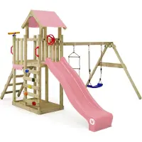 Wickey MultiFlyer Light Speeltoestel - Speeltoren met Schommel en Glijbaan - Inclusief Zandbak en Touwladder - 371x272x252 cm - Pastelroze