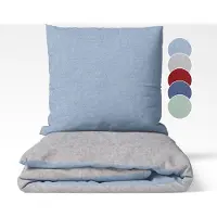 Sleepling 155 x 220 cm flanellen katoenen beddengoed | 1x omkeerbaar dekbedovertrek incl. 1x kussensloop (80 x 80 cm) | Made in Germany | wasbaar tot 60 graden | lichtgrijs-lichtblauw