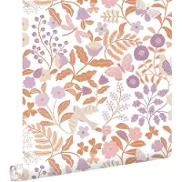ESTAhome behang bloemen en vogels lila paars en terracotta - 53 cm x 10.05 m - 131392