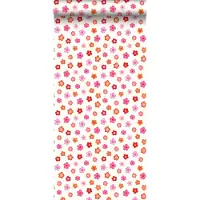 ESTAhome behang vintage bloemetjes roze, koraal rood en oranje - 53 cm x 10.05 m - 138725