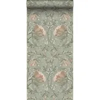 ESTAhome behang vintage bloemen in art nouveau stijl vergrijsd groen en oudroze - 53 cm x 10.05 m - 139419