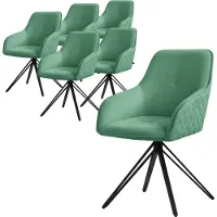 ML-Design Draaibare eetkamerstoel set van 6 groen geweven stoffen keukenstoel met rugleuning en armleuningen ML design