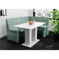 Fun-Möbel Eckbankset 196x142 cm BLAKE XL L, bekleding: stof Soro, kleur: turkies / Eettafel DANTE, kleur: wit, afwerking: hoogglans