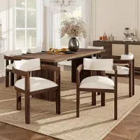 STILVORA Eetkamerstoel – Set Van 6 – Met Armleuningen En Ademende Linnen Bekleding – Voor Eetkamer, Woonkamer En Café – Massief Hout – Walnootkleur