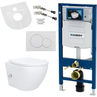 Geberit WC-compleetset AL55800-SET, inclusief wandcloset, soft-close toiletbril en bedieningsplaat (3/6 liter), wandhangend, voorgemonteerd, belastbaar tot 400 kg, keramisch toilet