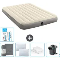 Intex Luchtbed - 2-Persoons - 152 x 203 x 25 cm - Beige - Inclusief Hoeslaken - Kussen - Pomp - Reparatieset en Kussenbeschermer