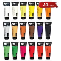 Artina Crylic Acrylverf Set 24x Hoogwaardig Acrylverf Tubes à 120ml – Acrylverfset - Plakkaatverf Schilderset