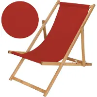 Springos Houten ligstoel, verstelbaar, opvouwbaar, bordeauxrood, voor tuin & strand